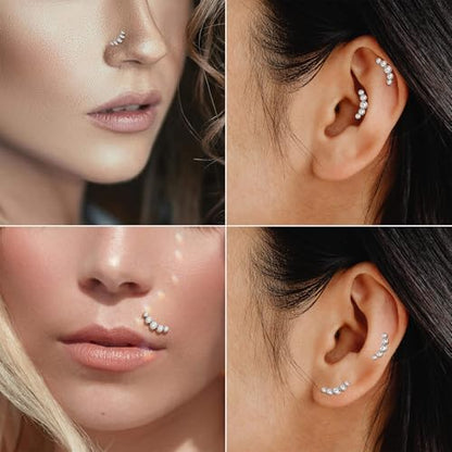 Lantine Threadless Flat Back Stud Earrings Implant Grade F136 titanium Climber Cartilage Earring Lip Labret Medusa Tragus Inner Conch Helix Piercing Jewelry - color: Clear Cz, size: 20g 8mm