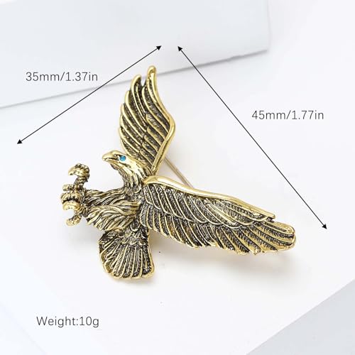 HETICA Vintage Animal Dragon Skull Wolf Crown Lion Brooch for Men Women Suit Tie Dress Lapel Pin Fashion Jewelry - style: Vintage Gold Eagle
