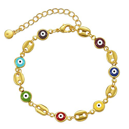 Dainty Gold Bracelets for Women, 18 Gold Plated Adjustable Evil Eye/Butterfly/Beaded/Pearl/Heart/Turquoise Handmade Bracelet for Women - style: Evil Eye