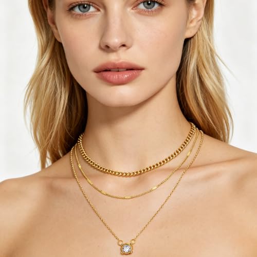 NEWITIN 6 Pieces Pendant Layered Necklaces for Women Gold Necklace Set | Hypoallergenic, Gold Plated, Cubic Zirconia, Cuban Link, Snake Chain, Stackable Chains Choker, Layering Necklace, Women Gifts - color: Gold Silver Fashion