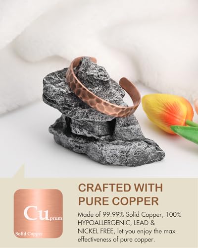Feraco Pure Copper Bracelets for Men & Women, 99.99% Copper Tibetan Cuff | Adjustable Handmade Jewelry Gift, Hammered