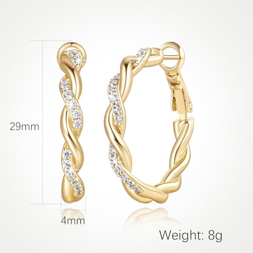 ENROSE Gold Hoop Earrings 14K Gold Earring for Women | Twisted Gold Hoop Earrings Minimalist Diamond Earring Jewelry 29mm*4mm - style: C-GD