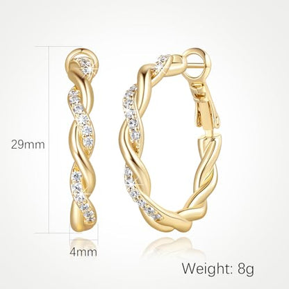 ENROSE Gold Hoop Earrings 14K Gold Earring for Women | Twisted Gold Hoop Earrings Minimalist Diamond Earring Jewelry 29mm*4mm - style: C-GD