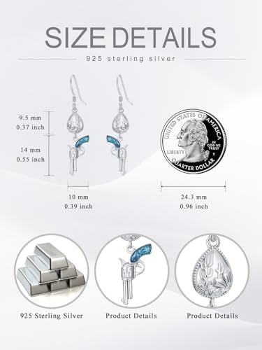Dorunmo s925 Sterling Silver Western Dangle Drop Earrings Birthday Jewelry Gifts for Women - style: Turquoise Gun