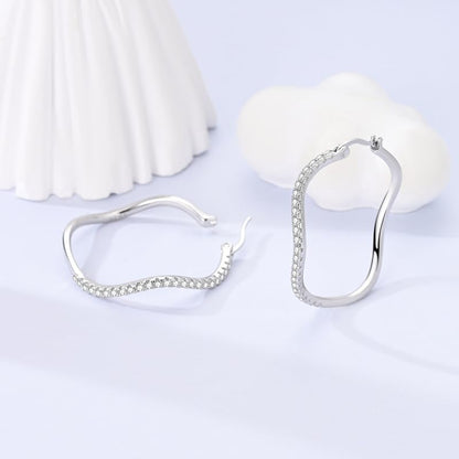 Parmuz 925 Sterling Silver Earrings Hoops for Women Ladies Simple Lightweight Twisted Medium Hoop Earrings With Cubic Zirconia Hypoallergenic Jewelry for Her - color: black