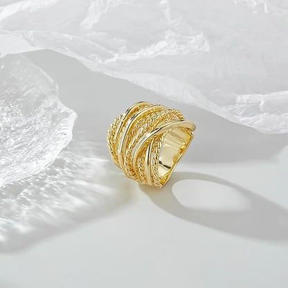 Mytys Wide Band Rings Twisted Rope Ring Two-Tone Mixed Metal Braided Statement Rings Fashion Jewelry for Women - color: Gold