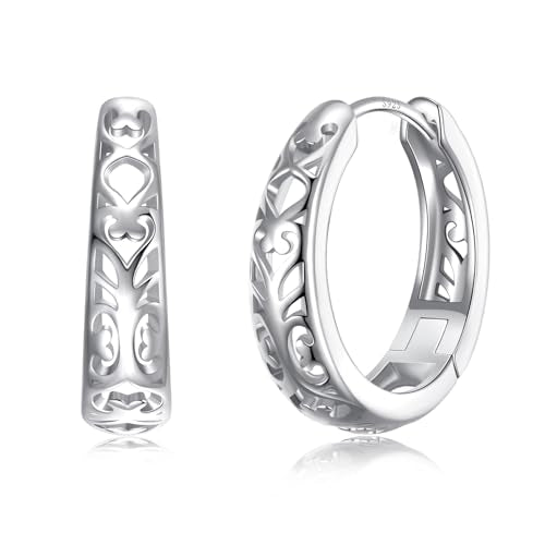 JSGEMSLEE 925 Sterling Silver Vintage Filigree Hoop Earrings Lightweight Oval Hoop Earrings for Women Hypoallergenic Earrings - color: Filigree