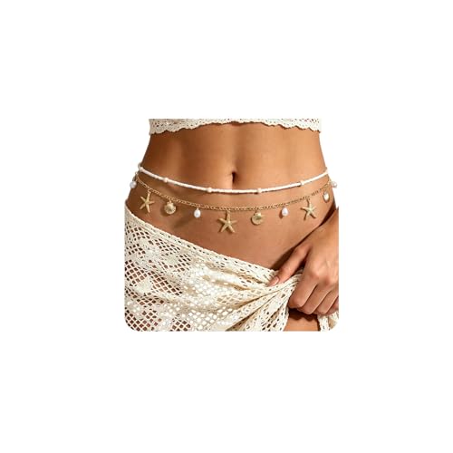 Waist Chain for Women,Waist Beads Adjustable Gold Belly Chain Sexy Body Chains,Shell Beads Pearl Waist Jewelry Beach Bikini Accessories