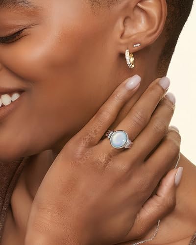 YeGieonr Gold Rings for Women Trendy Non Tarnish Chunky Gold Plated Ring, Waterproof Stainless Steel Gold Jewelry Gift - color: Mother of Pearl Silver, size: 8