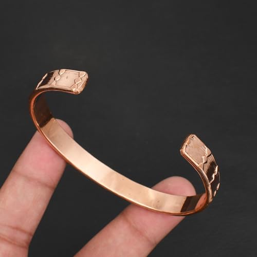 Pure Copper Cuff Bangle Bracelet 100% Solid, Raw & Uncoated Handmade Bracelets Jewelry Cuff Gift Bangle for Women & Men - color: Copper Cb-106