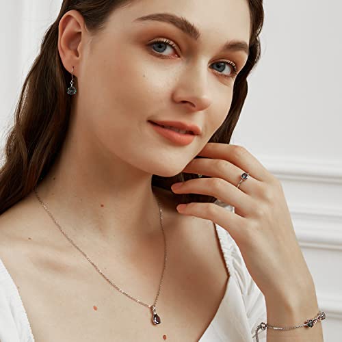 VOLUKA Created Opal/Amethyst/Mystic Topaz Pendant Necklace for Women,18K White/Rose Gold Plated Chain Wedding Engagement Jewelry Gift - color: I-Necklace/bracelet/earrings set
