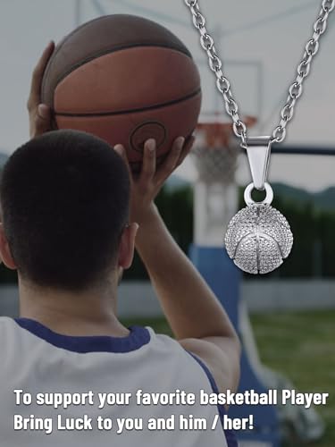 GOLDCHIC JEWELRY Sport Necklaces for Men Teen, Football Baseball Soccer Basketball Softball Necklaces with Stainless Steel Chain Athlete Jewelry Sports Fan Gift - color: Basketball Pendant-Steel, style: Personalised Engraving