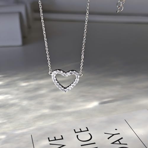 HERIER Cute Heart Necklace Dainty 18k Gold Plated Tiny Heart Pendant Choker Necklaces Small Gold Love Open Heart Chain Necklace for Women Simple Gold Necklace for Women Trendy Jewelry - color: CZ Open Heart Necklace-Silver