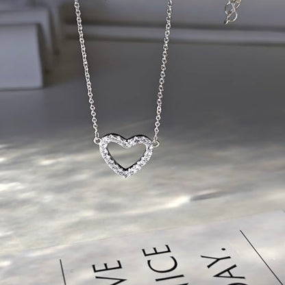 HERIER Cute Heart Necklace Dainty 18k Gold Plated Tiny Heart Pendant Choker Necklaces Small Gold Love Open Heart Chain Necklace for Women Simple Gold Necklace for Women Trendy Jewelry - color: CZ Open Heart Necklace-Silver
