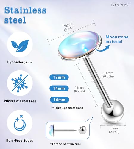 Surgical Steel Tongue Ring Straight Barbell Body Piercing for Women | Hypoallergenic for Women & Men F136 Implant Grade Pure Titanium for Sensitive , Waterproof and Non-Tarnish