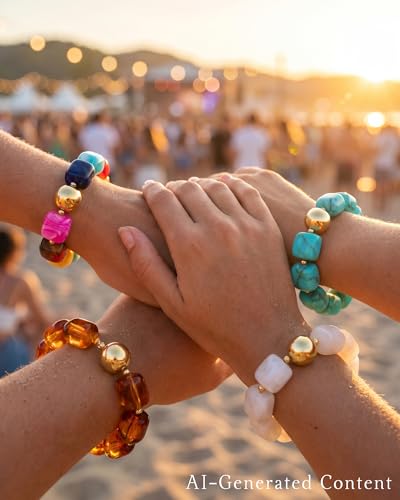 4 Pcs Chunky Beaded Bracelets for Women | Adjustable Colorful Resin Beads Bracelets Stretch Beaded Bracelet Boho Summer Beach Vacation Jewelry Gift - color: Color 2