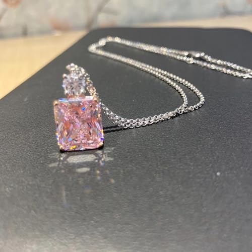 Luxury Sweet Pink Cubic Zirconia Pendant Necklace for Women Charms Jewelry - color: Two-tone