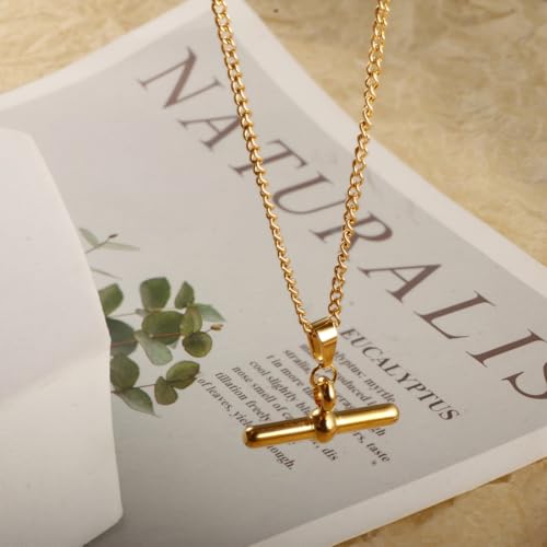 Ailiessy T-Bar Necklace Stainless Steel T-Bar Pendant Necklace for Women Minimalist Jewelry Length 45cm+5cm Chain