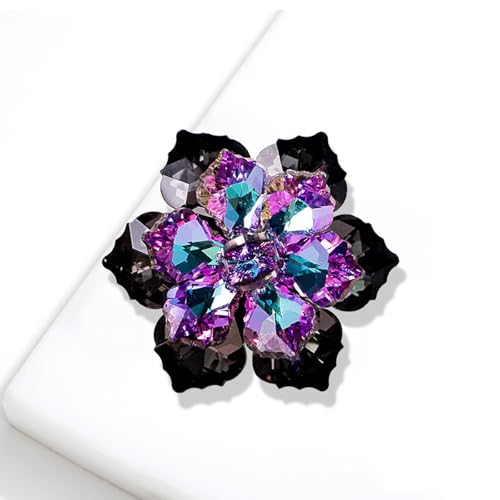 Rhinestone Flower brooch Pin Large Crystal Flower brooch Lapel Pins Wedding Party Birthday Dance Banquet Dress Suit Ceremony Clothes Hat Bag Accessories Jewelry for Women (Black1)