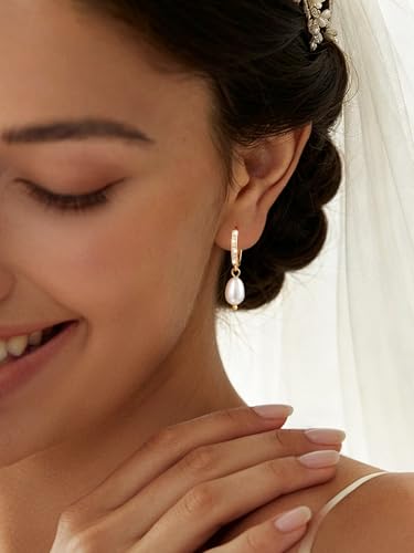 Pearl Drop Earrings 14K Gold Plated Dainty Bridesmaid Jewelry Gift - color: yellow