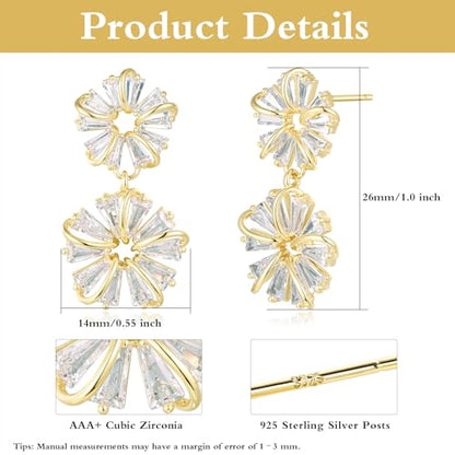 Gemsme Bridal Wedding Earrings for Brides Bridesmaides, 925 Sterling Silver Posts hypoallergenic Cubic Zirconia stud,Drop & Dangle Earrings for Women Jewelry Gifts - color: Gold - Flower Drop Earrings