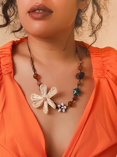 MINACHI Handmade Braided Necklace for Women, Wooden Beads, Rattan Charm, Vintage Style, Gift Jewelry - style: Necklace R21-035