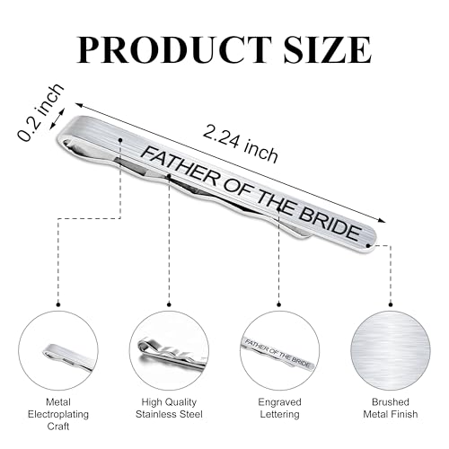 LADY & HOME Tie Clips for Men, Stainless Steel Tie Bars Gifts for Groom, Groomsmen, Father of Groom, Father of Bride, Brother of Bride - style: G:FATHER OF THE BRIDE