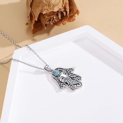 Hamsa Necklace 925 Sterling Silver Evil Eye/Lotus Flower/Star of David/Chai/Yin Yang Hamsa Hand Pendant Jewelry Hand of Fatima Gifts for Women - style: Hamsa Elephant