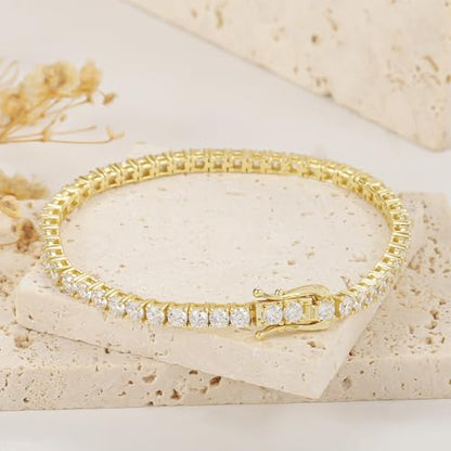 Gem's Beauty 925 Sterling Silver Tennis Bracelet Cubic Zirconia Silver Bracelets For Women 14k Gold Plated 6.5 inches-9 inches - color: Gold 4MM, size: 6.5 inches