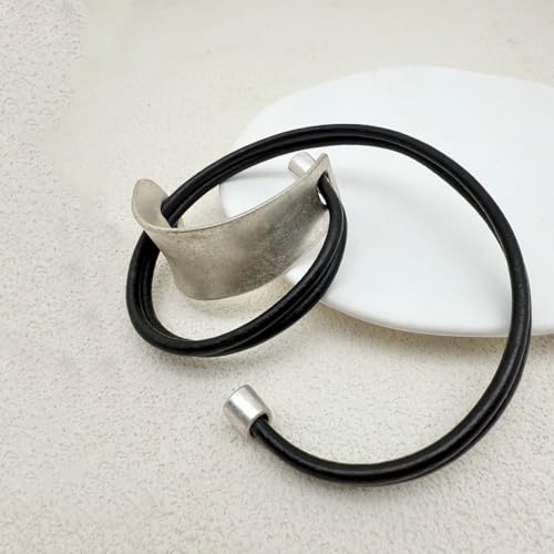Leather Wrap Bracelet for Women Bangle Bracelet Handmade Bohemian Bangle Bold Statement Leather Bracelet for Women Trendy - style: Black Leather Wrap Bracelet