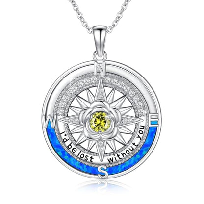 Compass Necklace Sterling Silver Nautical Graduation Gift | 925 Sterling Silver compass pendant with meaningful nautical design, jewelry for women, graduation and travel gift - color: Green