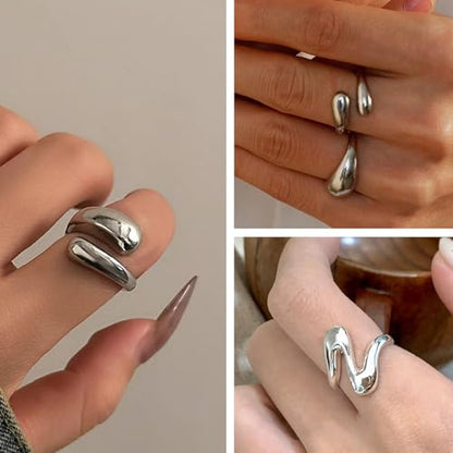 Roe Dolph Chunky Gold Rings for Women Stackable Statement Ring Set | Mixed sculptural shapes and polished surfaces create bold stacking combinations for parties dinners and everyday outfits - color: B4