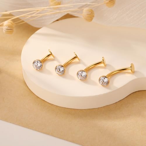 G23 Titanium Belly Jewelry 14G Flat Bottom Floating Belly Button Rings Curved Belly Barbell Navel Ring Belly Piercing 8/10/12/14mm Navel Rings Belly Piercings Jewelry for Women - color: Style1:Gold+Clear CZ