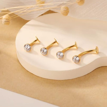 G23 Titanium Belly Jewelry 14G Flat Bottom Floating Belly Button Rings Curved Belly Barbell Navel Ring Belly Piercing 8/10/12/14mm Navel Rings Belly Piercings Jewelry for Women - color: Style1:Gold+Clear CZ