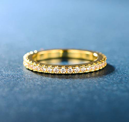 MDFUN 14K Gold Plated Full Eternity Band Ring for Women Round Cut Cubic Zirconia Stackable Wedding Band Anniversary Promise Ring - color: gold plated, size: 5