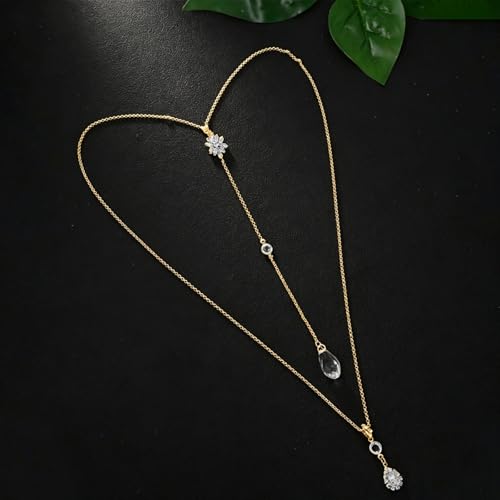 Back Necklace with Rhinestone Pearl Pendant Back Body Chain for Backless Dress Bridal Wedding Backdrop Necklace Crystal Simple Waist Body Jewelry for Women - color: C1