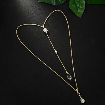 Back Necklace with Rhinestone Pearl Pendant Back Body Chain for Backless Dress Bridal Wedding Backdrop Necklace Crystal Simple Waist Body Jewelry for Women - color: C1