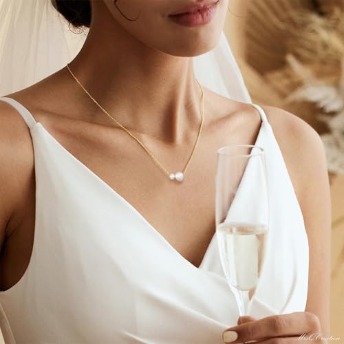 Gold Pearl Necklaces for Women - White Pearls Jewelry Gifts Wedding Bride Bridesmaid Jewelry - color: Gold-Two Pearl A