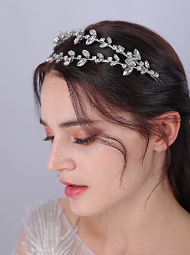 JWICOS Crystal Wedding Headband Tiara Bridal Rhinestone Headpiece Wedding Hair Accessories Tiara for Women and Girls (Blue Gold) - color: Blue Gold