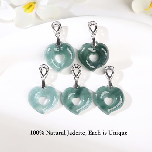 Real Green Jade Pendant Necklace for Women Donut/Heart/Clover/Teardrop/Rose/Lotus Flowers Genuine Jadeite Jewelry with Gold Plated 925 Sterling Silver Chain - style: Peach Silver Necklace