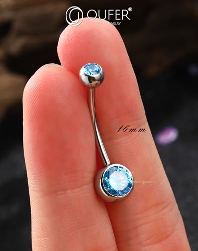 OUFER Belly Button Rings Surgical Steel, Internally Threaded Belly Rings | 14G Belly Piercing Jewelry, 10/12/14/16mm Beachy Belly Button Rings, Silver/Gold Navel Piercing Jewelry For Women Men - color: Blue, size: 14G 16MM