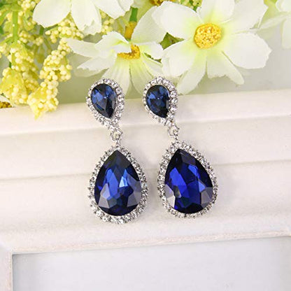 EVER FAITH Women's Austrian Crystal Wedding Tear Drop Dangle Earrings | Bridal Prom Jewelry for Bride Bridesmaid - color: Navy Blue