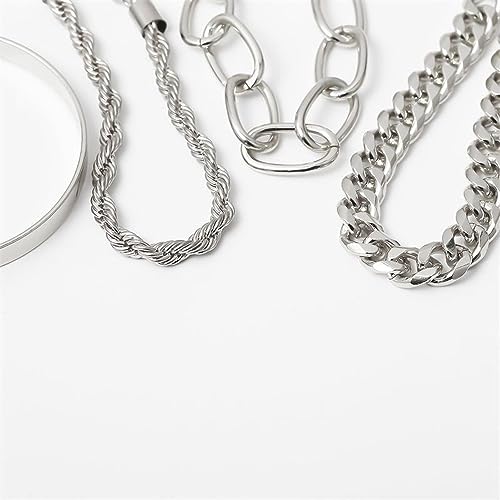 Dainty Boho Chain Bracelets Set for Women Adjustable Fashion Beaded Chunky Flat Cable Chain Punk Bracelets for Women Gift Set of 4 - color: Silver