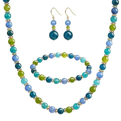 Beaded Necklaces for Women 3Pcs Colorful Boho Gemstone Bead Choker Summer Natural Stone Surfer Beach Bead Necklace Bracelets Earring Set Handmade Jewelry for Women Gift Jewelry Sets - color: Green/Blue