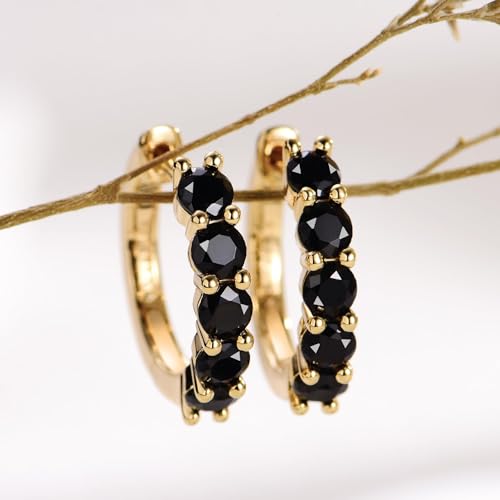Evabelle Gold Hoop Earrings for Women 14K Real Gold Plated Cubic Zirconia Diamond Hoop Earrings Huggie Hoop Earring Women Earrings Earring for Men 925 Sterling Silver Post Hypoallergenic - color: Hoops 07-Black and Gold
