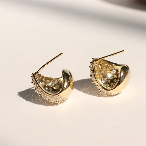 Sonateomber Gold Chunky Crystal Hoop Earrings for Women, Trendy Statement Sparkly CZ Rhinestone Thick Open Hoops Earings Hypoallergenic Wedding Prom Everyday Accessories Fashion Jewelry Gift - color: White