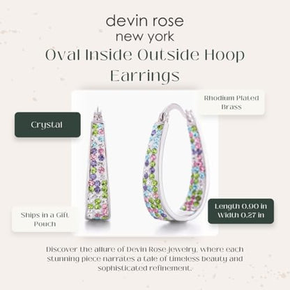 Devin Rose Oval Inside Outside Hoop Earrings for Women Faceted Sparkle Crystals - color: Multi