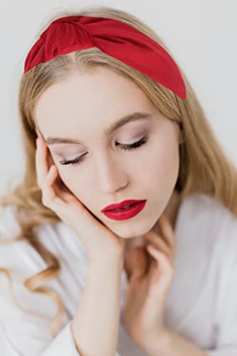 Headbands for Women non Slip are Trendy Year-round Stylish Red Velvet Womens Knotted Head bands for Women's Hair, Wearable All Day Girls Headbands Top Knot Fashion Designer - color: Red