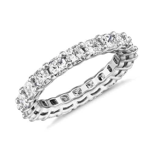 PAVOI 14K Gold Plated Eternity Ring for Women, Stackable Love Wedding Band | Square-Cut Cubic Zirconia Rings, Hypoallergenic Gold Wedding Bands - color: White Gold