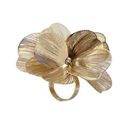 Elegant Big Flower Statement Rings For Women Bohemian Exaggerated Large Metal Floral Hip Hop Punk Ring Fashion Cubic Zirconia Crystal Stamen Adjustable Open Ring Birthday Friendship Christmas Jewelry Gift - color: Gold